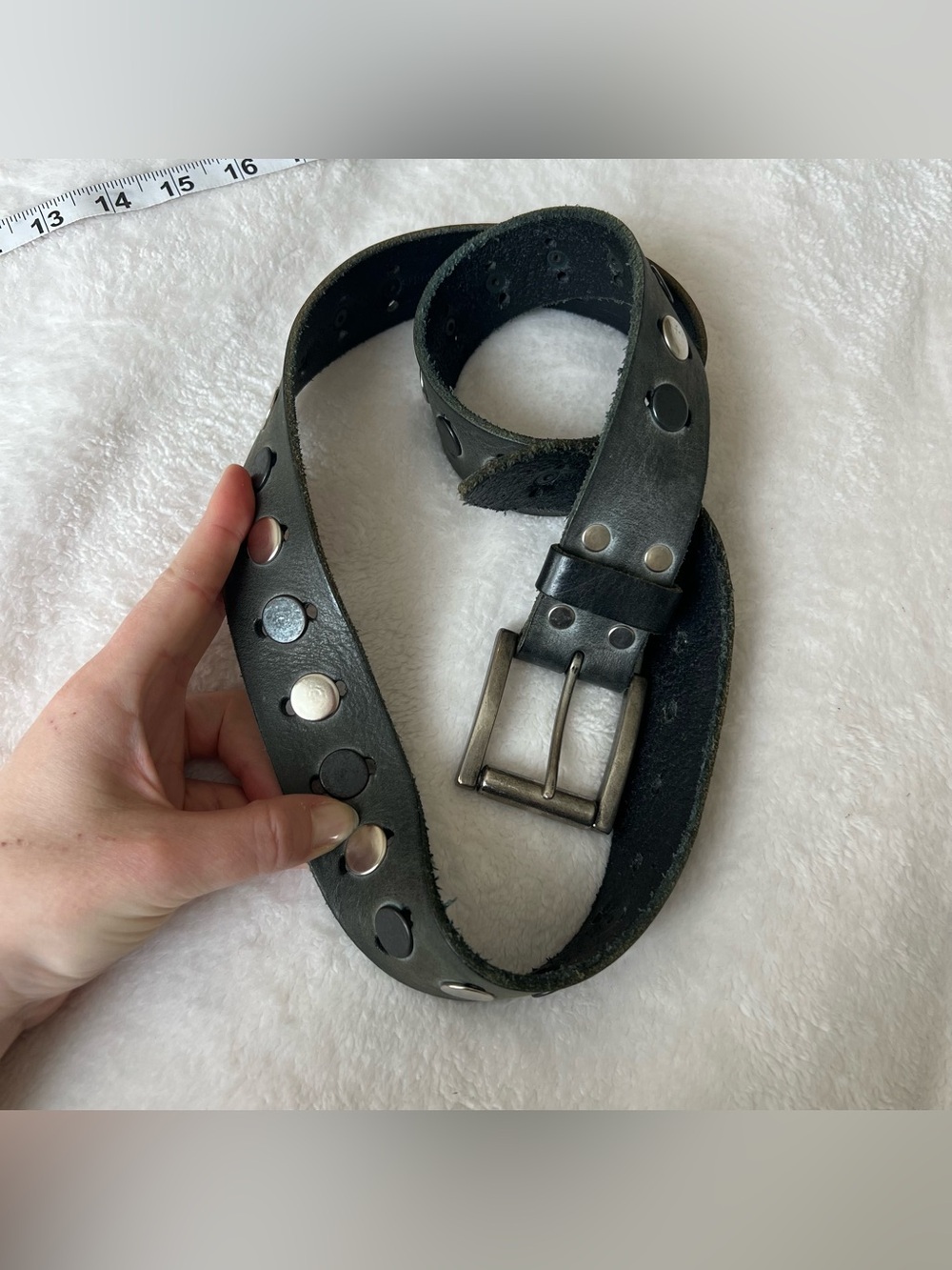 BRAVE Leather Charcoal Grey Leather Stud Belt with Multi Colour Hardware